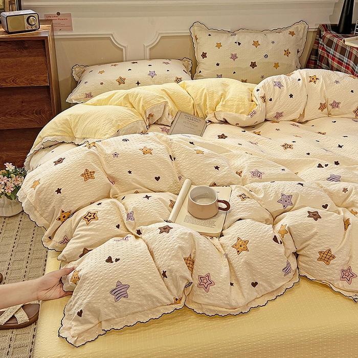 91家纺网 家纺一手货源 找家纺 梦莱斯 2026新款印花夏被四件套 黄色星星