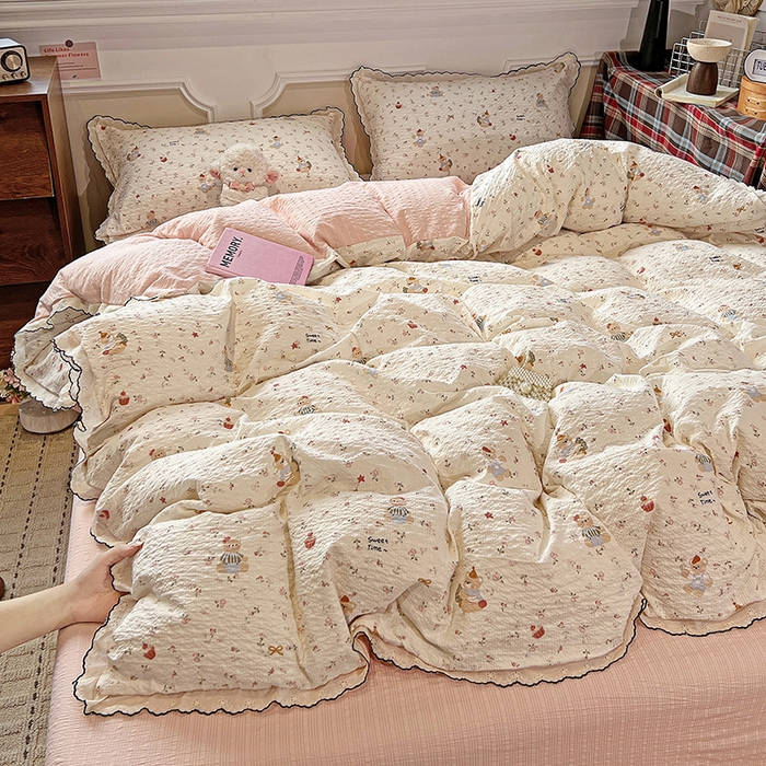 91家纺网 家纺一手货源 找家纺 梦莱斯 2026新款印花夏被四件套 可爱小熊