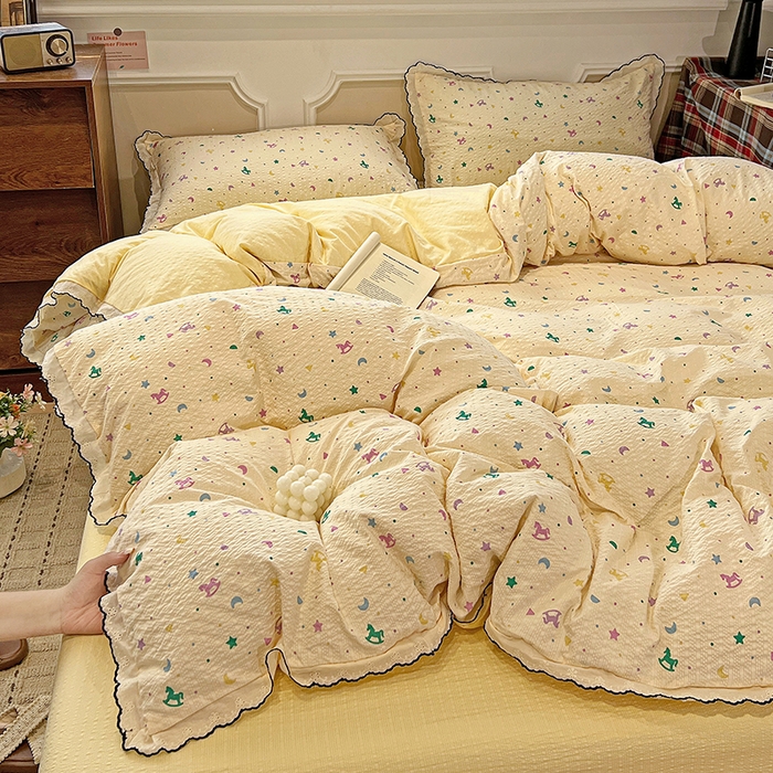 91家纺网 家纺一手货源 找家纺 梦莱斯 2026新款印花夏被四件套 五彩缤纷