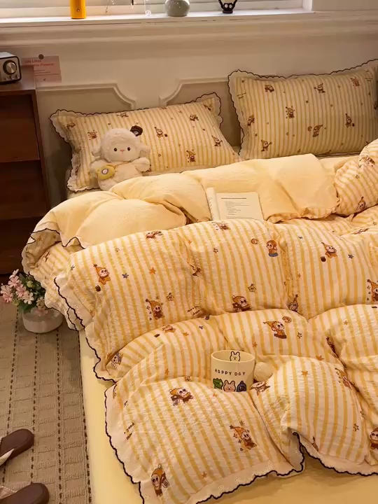 91家纺网 家纺一手货源 找家纺 梦莱斯 2026新款印花夏被四件套 可爱星星人