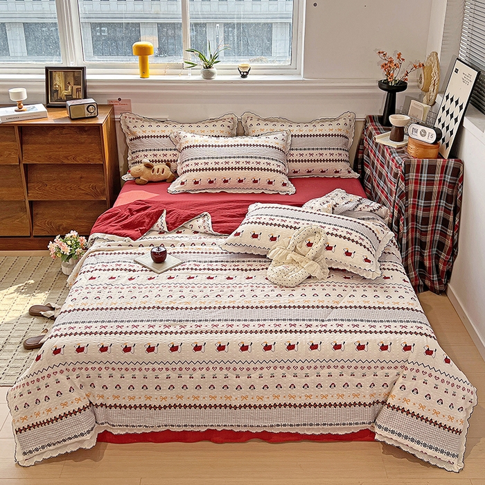 91家纺网 家纺一手货源 找家纺 梦莱斯 2026新款印花夏被四件套 费尔岛小狗