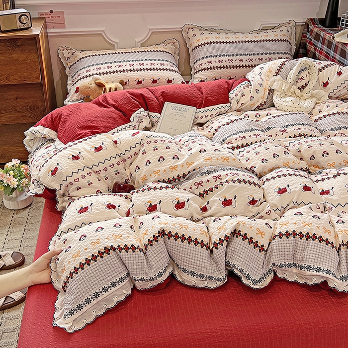 91家纺网 家纺一手货源 找家纺 梦莱斯 2026新款印花夏被四件套 费尔岛小狗