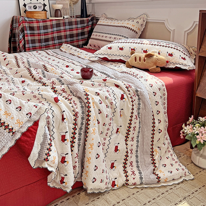 91家纺网 家纺一手货源 找家纺 梦莱斯 2026新款印花夏被四件套 费尔岛小狗