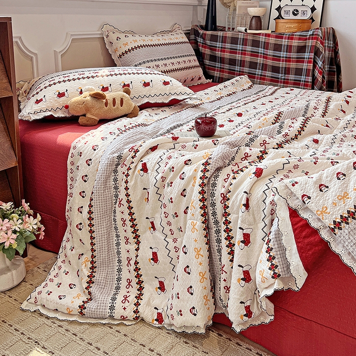 91家纺网 家纺一手货源 找家纺 梦莱斯 2026新款印花夏被四件套 费尔岛小狗