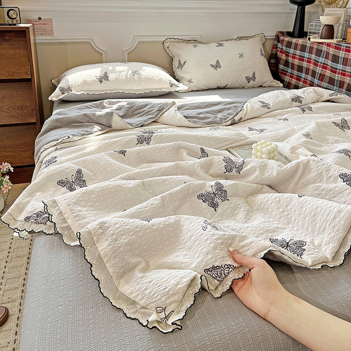 梦莱斯 2026新款印花夏被四件套 黑白蝴蝶