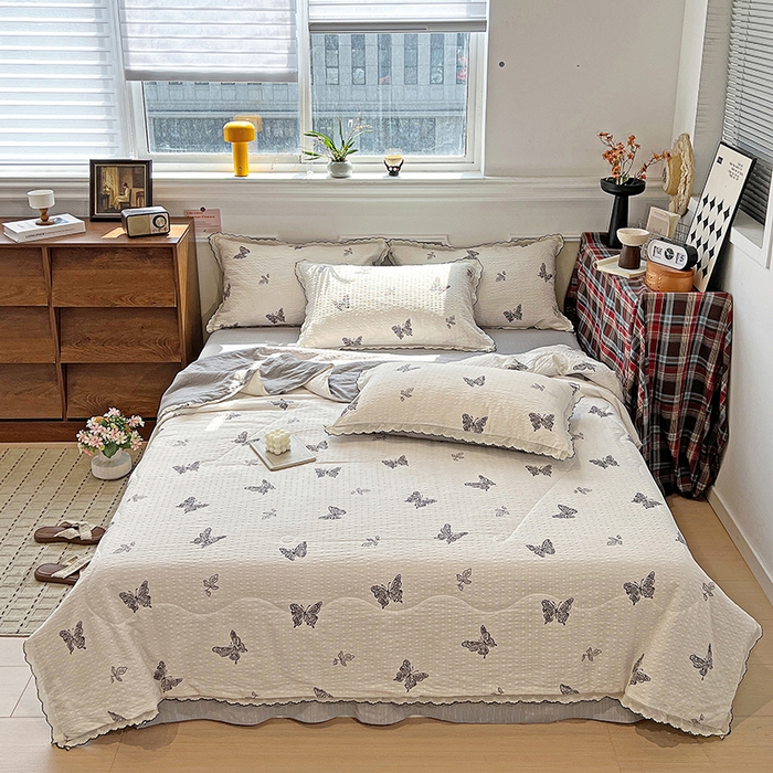 91家纺网 家纺一手货源 找家纺 梦莱斯 2026新款印花夏被四件套 黑白蝴蝶