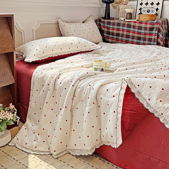 91家纺网 家纺一手货源 找家纺 梦莱斯 2026新款印花夏被四件套 红波点