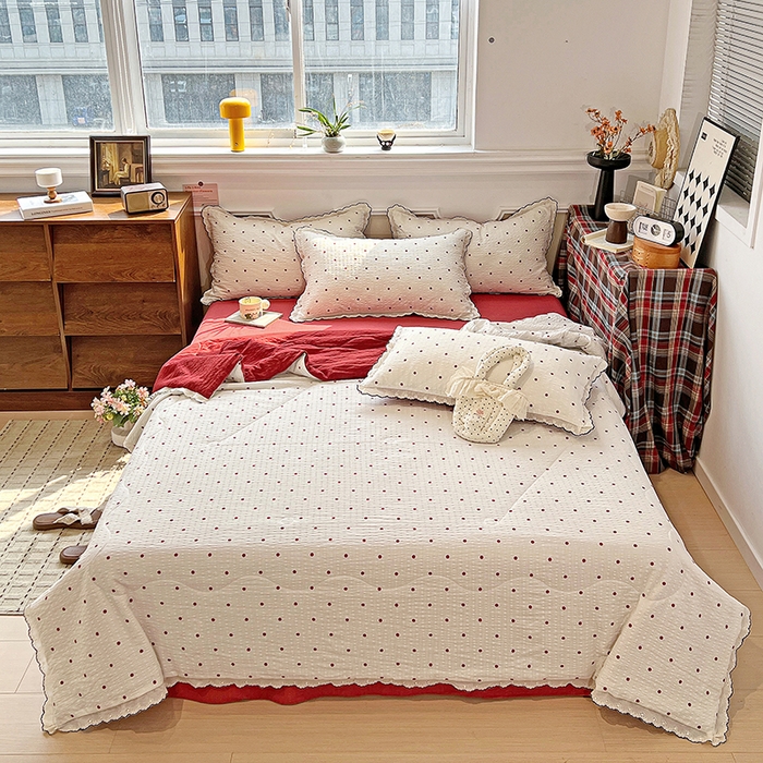 91家纺网 家纺一手货源 找家纺 梦莱斯 2026新款印花夏被四件套 红波点