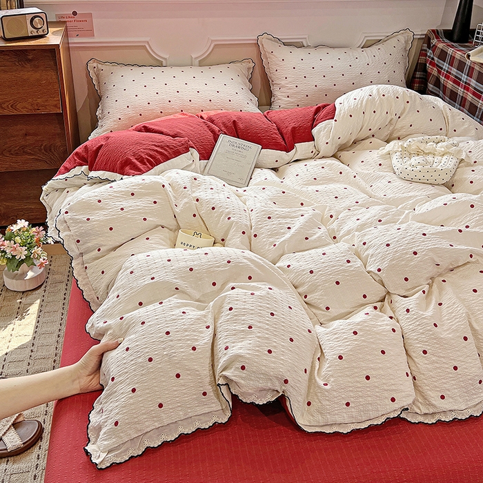 91家纺网 家纺一手货源 找家纺 梦莱斯 2026新款印花夏被四件套 红波点