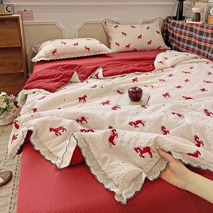 梦莱斯 2026新款印花夏被四件套 红色小马