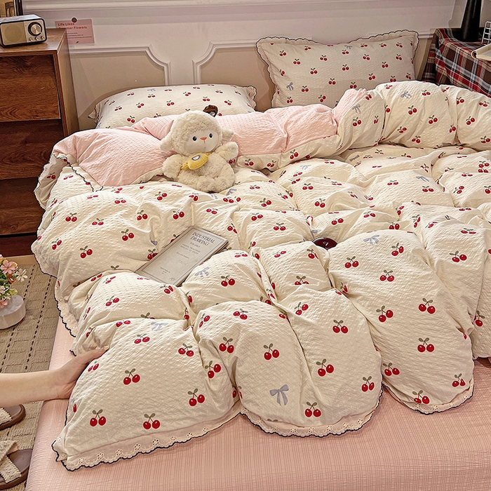 91家纺网 家纺一手货源 找家纺 梦莱斯 2026新款印花夏被四件套 红色樱桃