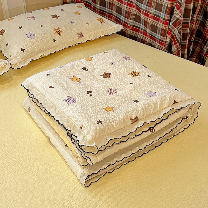 91家纺网 家纺一手货源 找家纺 梦莱斯 2026新款印花夏被四件套 黄色星星