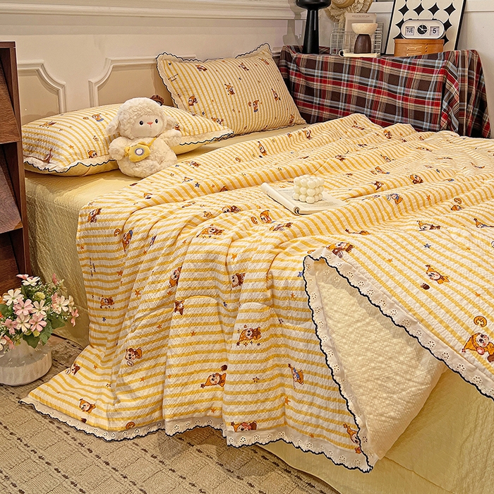 91家纺网 家纺一手货源 找家纺 梦莱斯 2026新款印花夏被四件套 可爱星星人