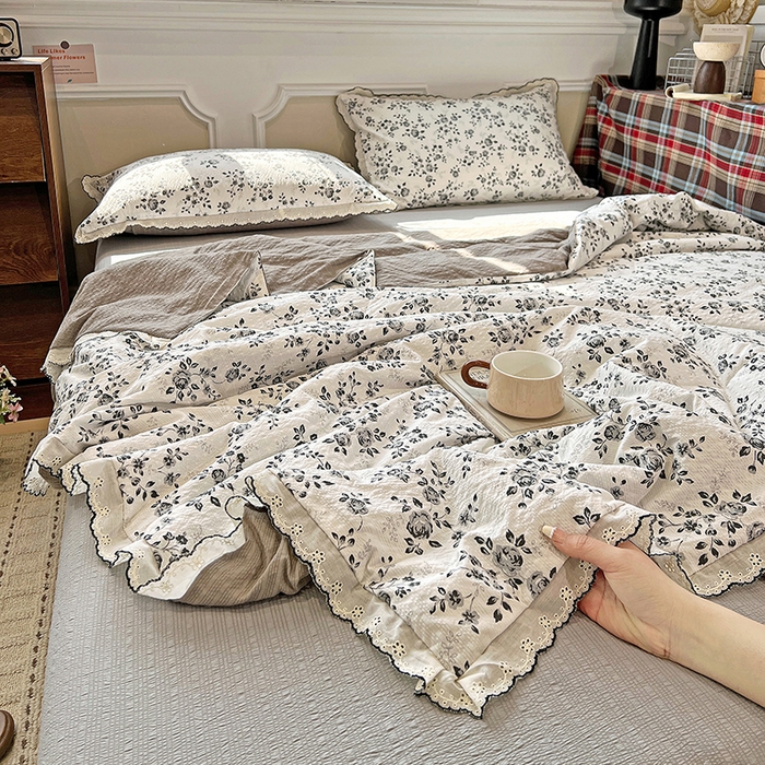 梦莱斯 2026新款印花夏被四件套 水墨槿咖