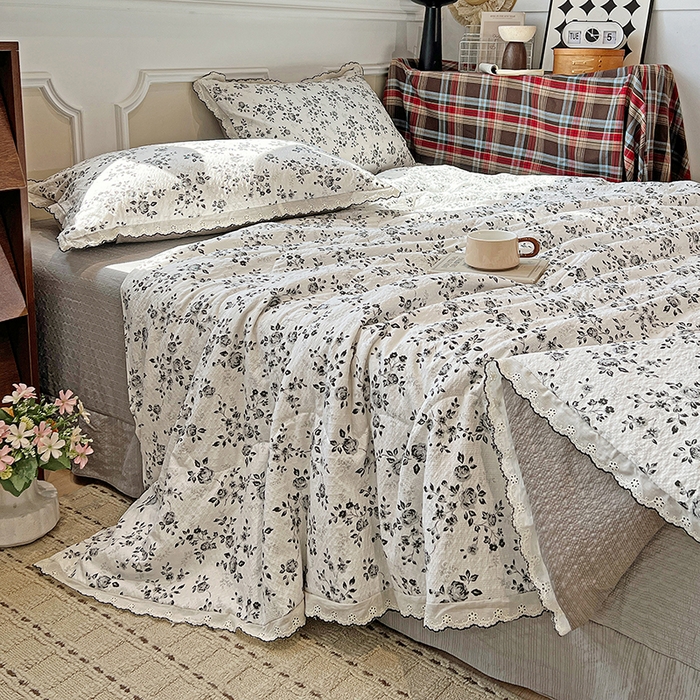 91家纺网 家纺一手货源 找家纺 梦莱斯 2026新款印花夏被四件套 水墨槿咖