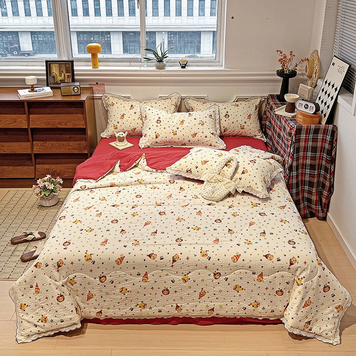 91家纺网 家纺一手货源 找家纺 梦莱斯 2026新款印花夏被四件套 星星人-红