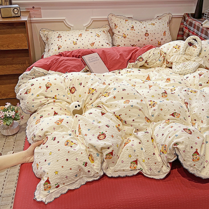 91家纺网 家纺一手货源 找家纺 梦莱斯 2026新款印花夏被四件套 星星人-红