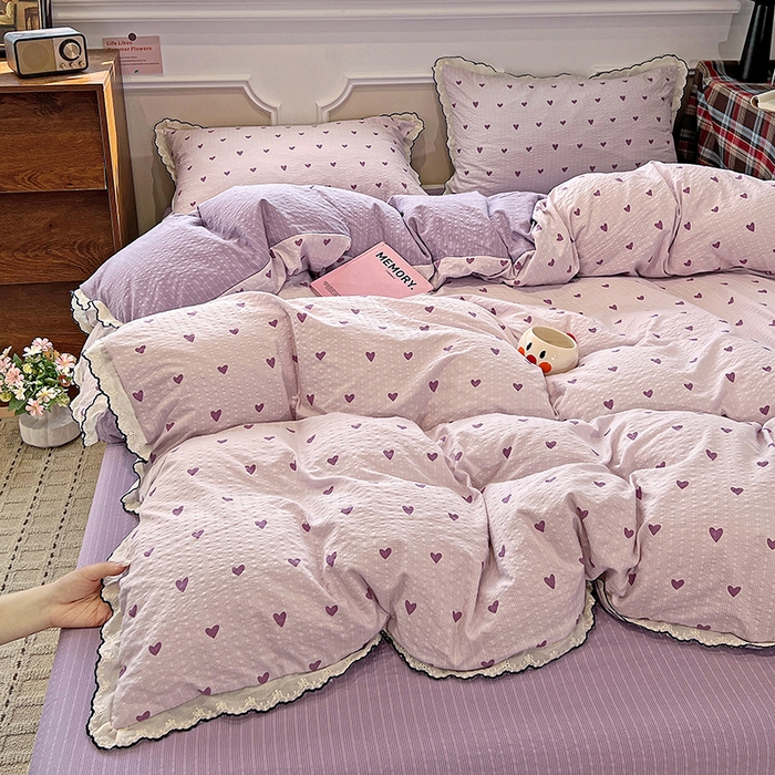 91家纺网 家纺一手货源 找家纺 梦莱斯 2026新款印花夏被四件套 紫色爱心