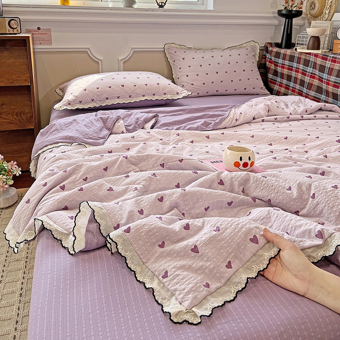 梦莱斯 2026新款印花夏被四件套 紫色爱心