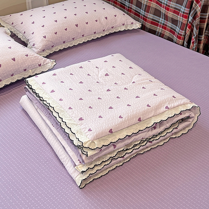 91家纺网 家纺一手货源 找家纺 梦莱斯 2026新款印花夏被四件套 紫色爱心