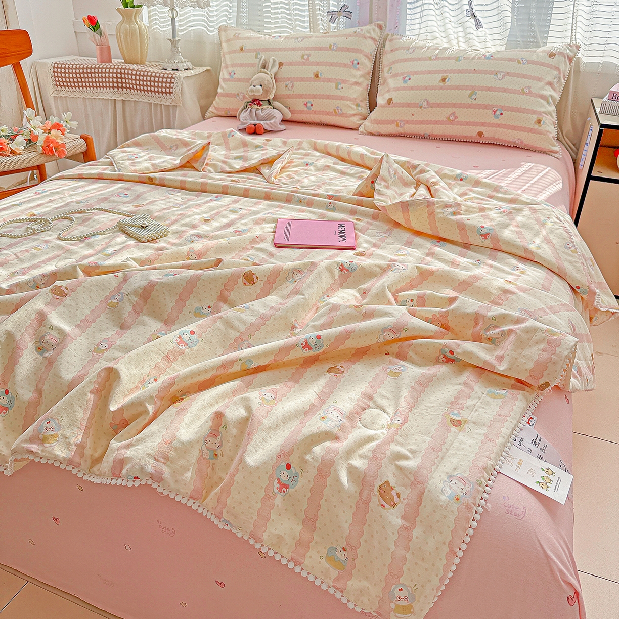 91家纺网 家纺一手货源 找家纺 （总）优被业 2026新款全棉韩式小球球款大豆夏被，夏被四件套，空调被（加微信送买家秀）