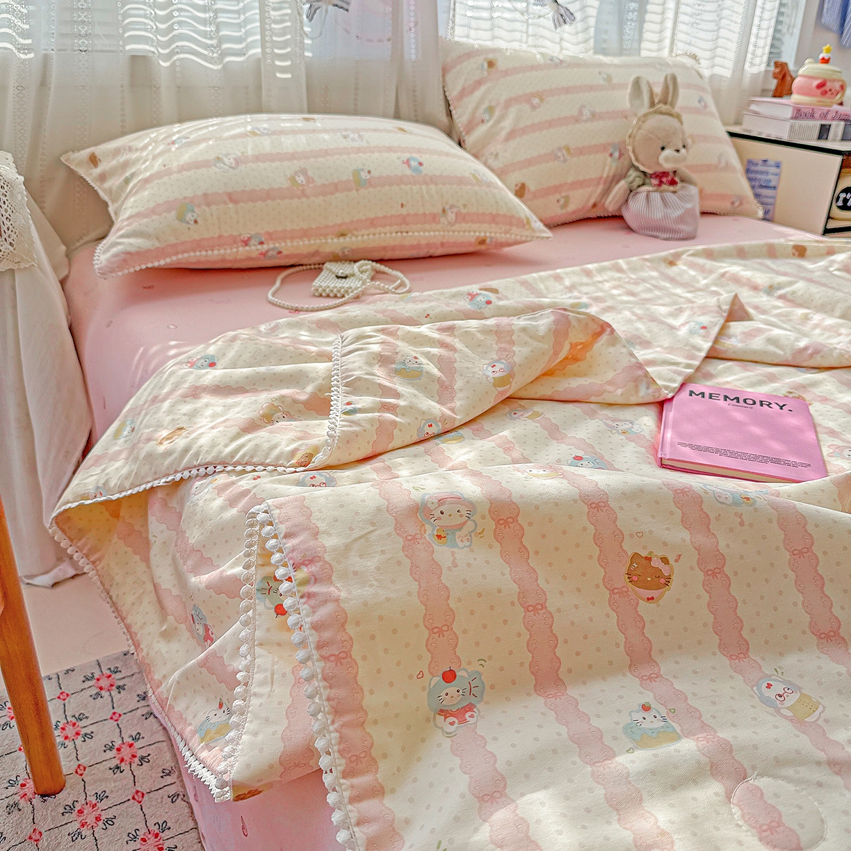 91家纺网 家纺一手货源 找家纺 （总）优被业 2026新款全棉韩式小球球款大豆夏被，夏被四件套，空调被（加微信送买家秀）