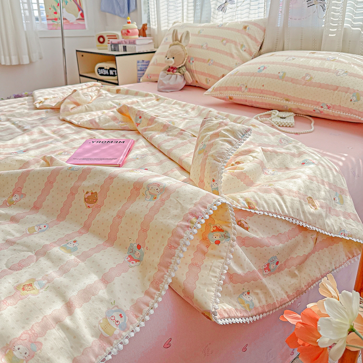 91家纺网 家纺一手货源 找家纺 （总）优被业 2026新款全棉韩式小球球款大豆夏被，夏被四件套，空调被（加微信送买家秀）