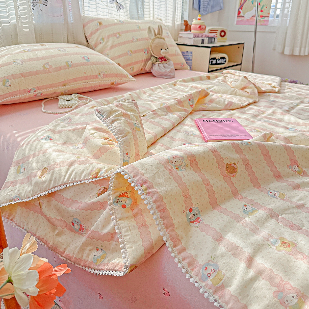 91家纺网 家纺一手货源 找家纺 （总）优被业 2026新款全棉韩式小球球款大豆夏被，夏被四件套，空调被（加微信送买家秀）