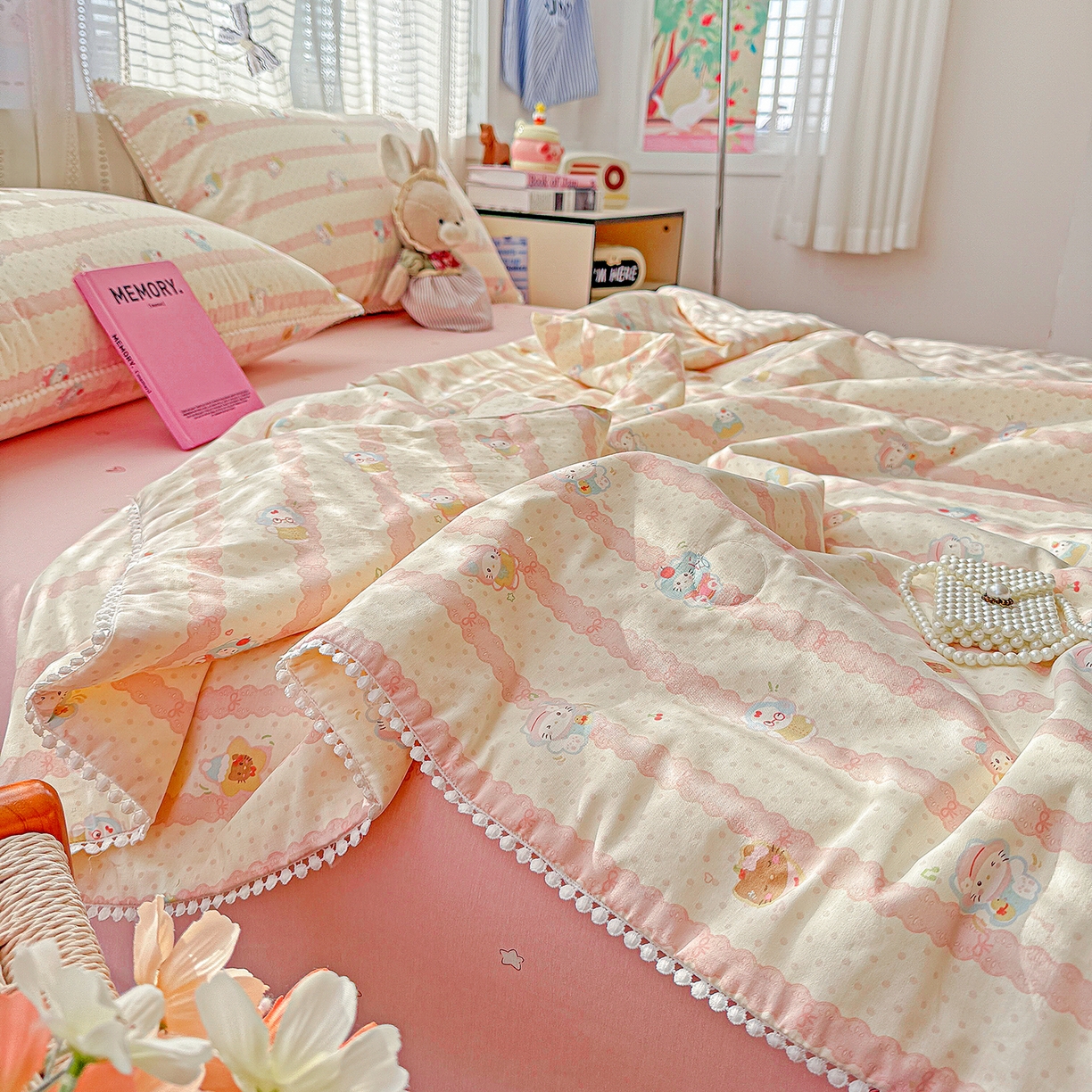 91家纺网 家纺一手货源 找家纺 （总）优被业 2026新款全棉韩式小球球款大豆夏被，夏被四件套，空调被（加微信送买家秀）