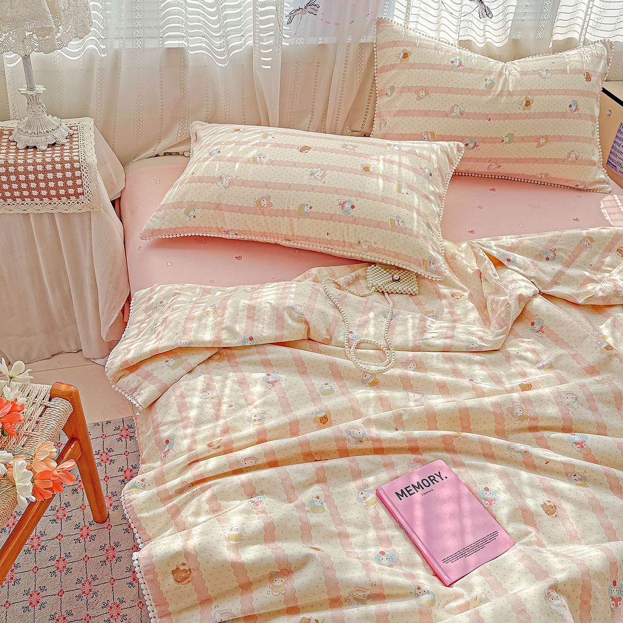 91家纺网 家纺一手货源 找家纺 （总）优被业 2026新款全棉韩式小球球款大豆夏被，夏被四件套，空调被（加微信送买家秀）