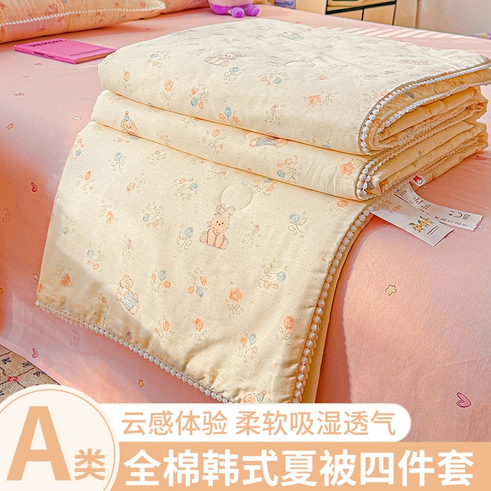 91家纺网 家纺一手货源 找家纺 优被业 2026新款全棉韩式小球球款大豆夏被，夏被四件套，空调被（加微信送买家秀） 春日兔语