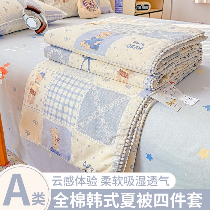 91家纺网 家纺一手货源 找家纺 优被业 2026新款全棉韩式小球球款大豆夏被，夏被四件套，空调被（加微信送买家秀） 海浪摇篮