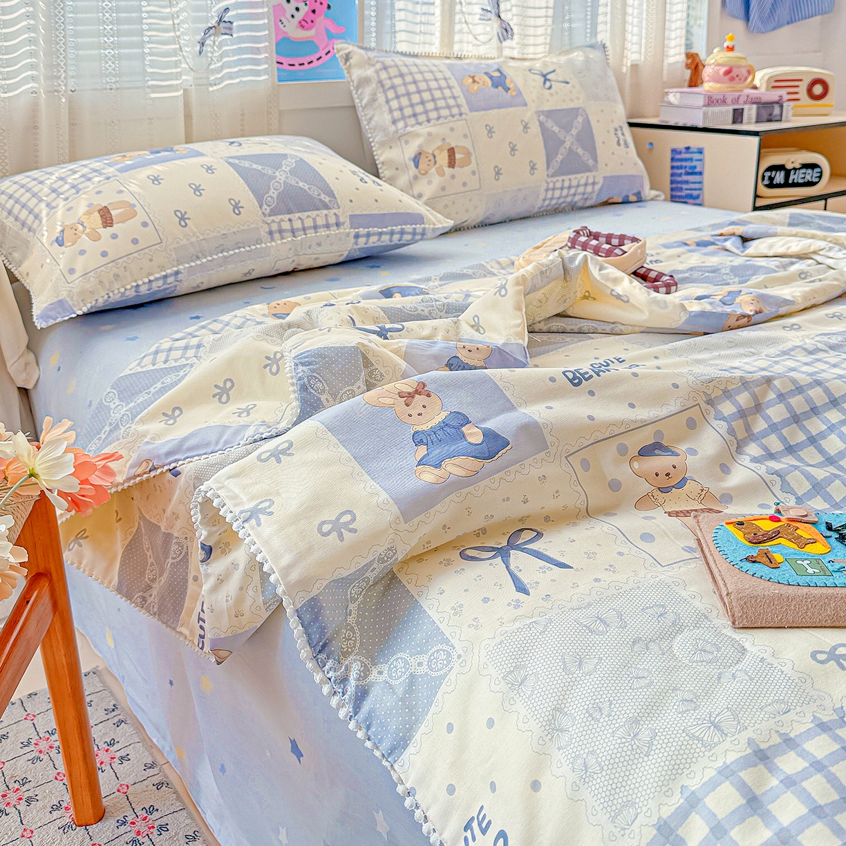 91家纺网 家纺一手货源 找家纺 优被业 2026新款全棉韩式小球球款大豆夏被，夏被四件套，空调被（加微信送买家秀） 海浪摇篮