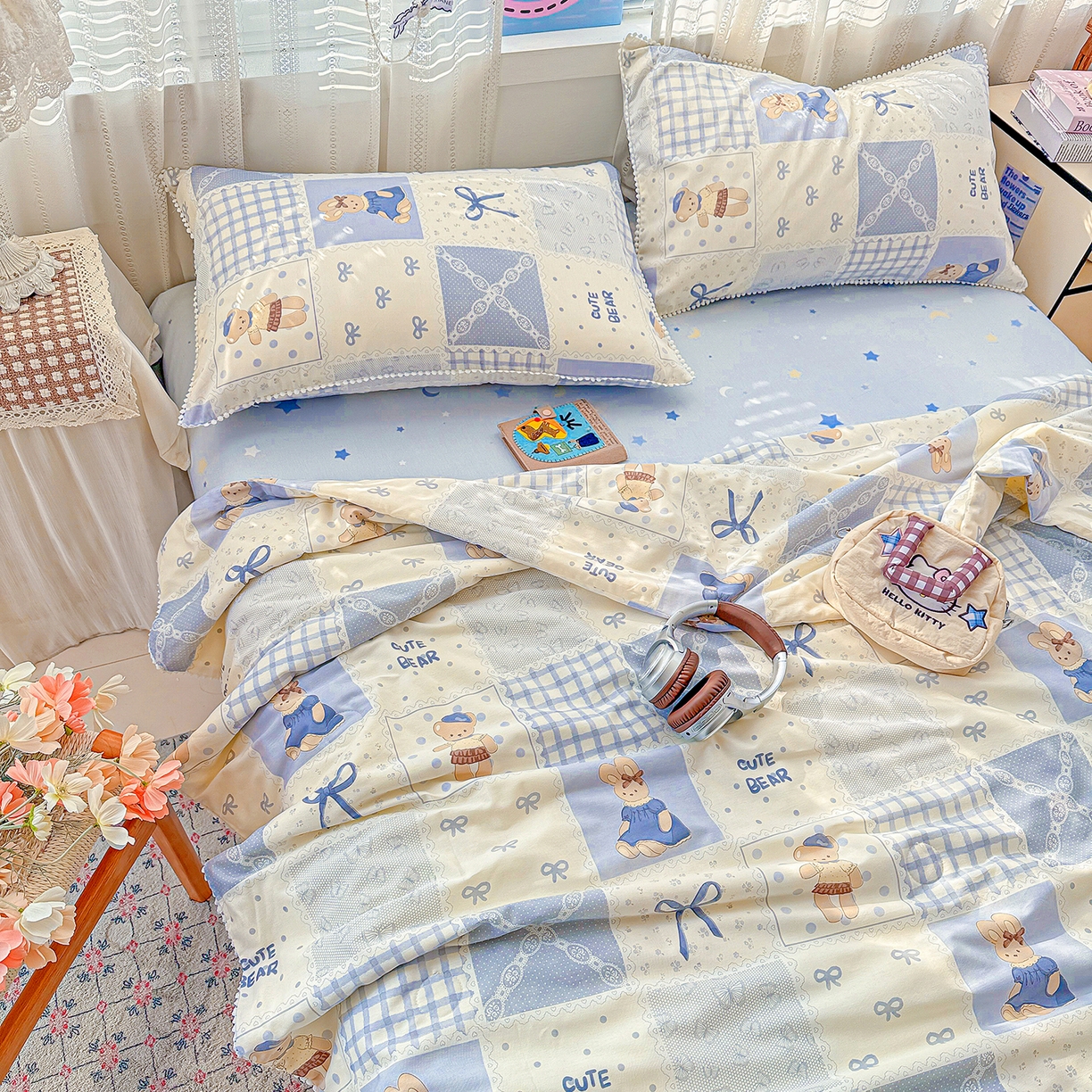 91家纺网 家纺一手货源 找家纺 优被业 2026新款全棉韩式小球球款大豆夏被，夏被四件套，空调被（加微信送买家秀） 海浪摇篮