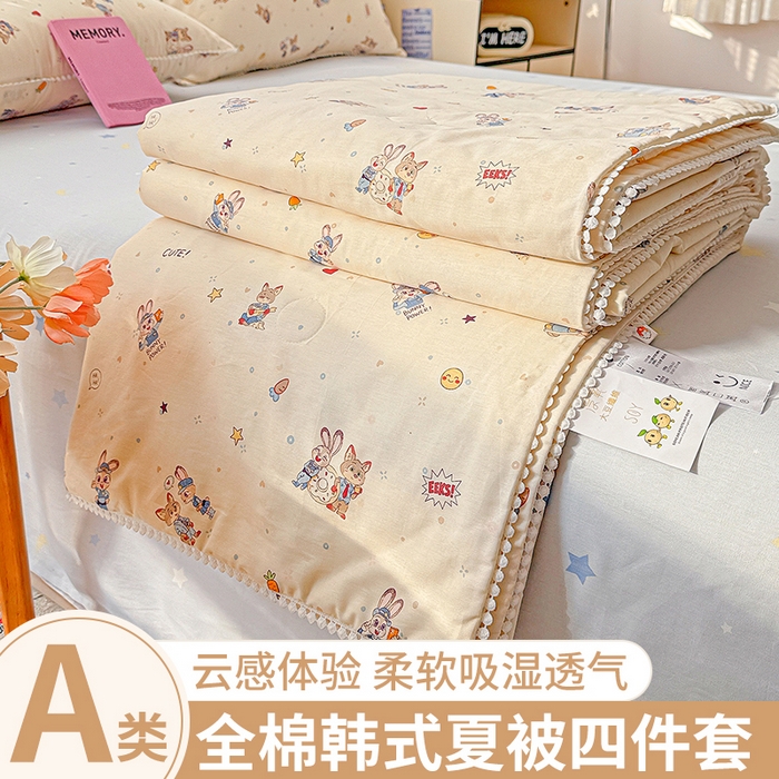91家纺网 家纺一手货源 找家纺 优被业 2026新款全棉韩式小球球款大豆夏被，夏被四件套，空调被（加微信送买家秀） 狐兔奇遇记