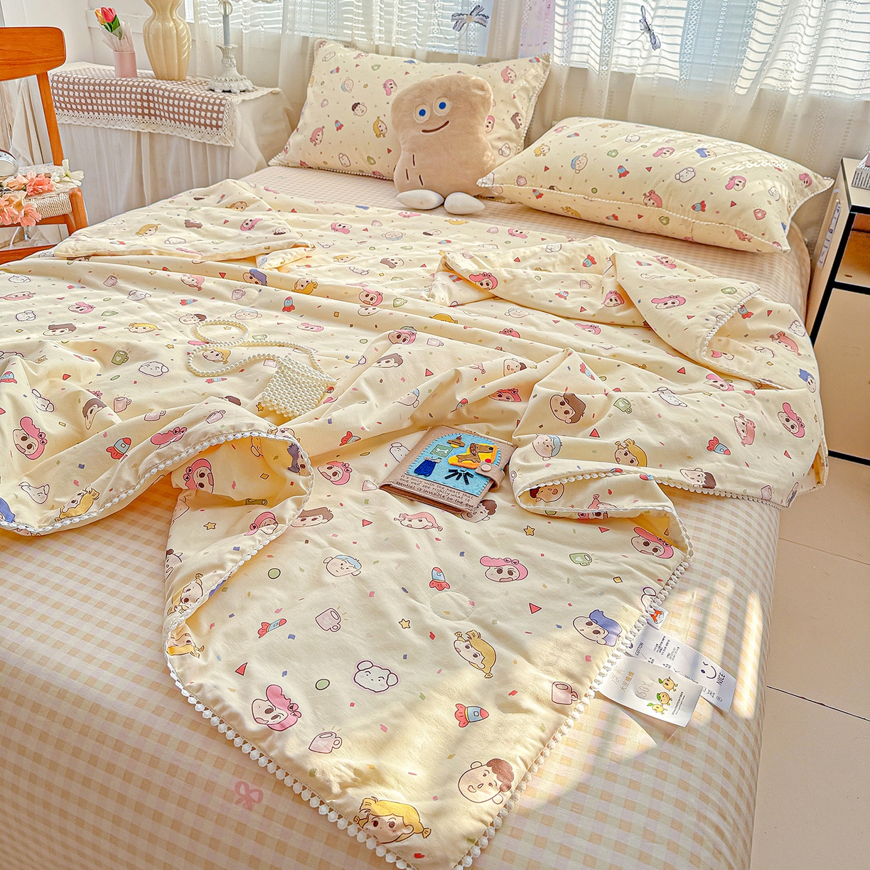 91家纺网 家纺一手货源 找家纺 优被业 2026新款全棉韩式小球球款大豆夏被，夏被四件套，空调被（加微信送买家秀） 糖果幼儿园