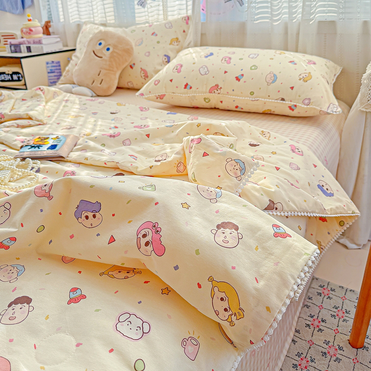 91家纺网 家纺一手货源 找家纺 优被业 2026新款全棉韩式小球球款大豆夏被，夏被四件套，空调被（加微信送买家秀） 糖果幼儿园