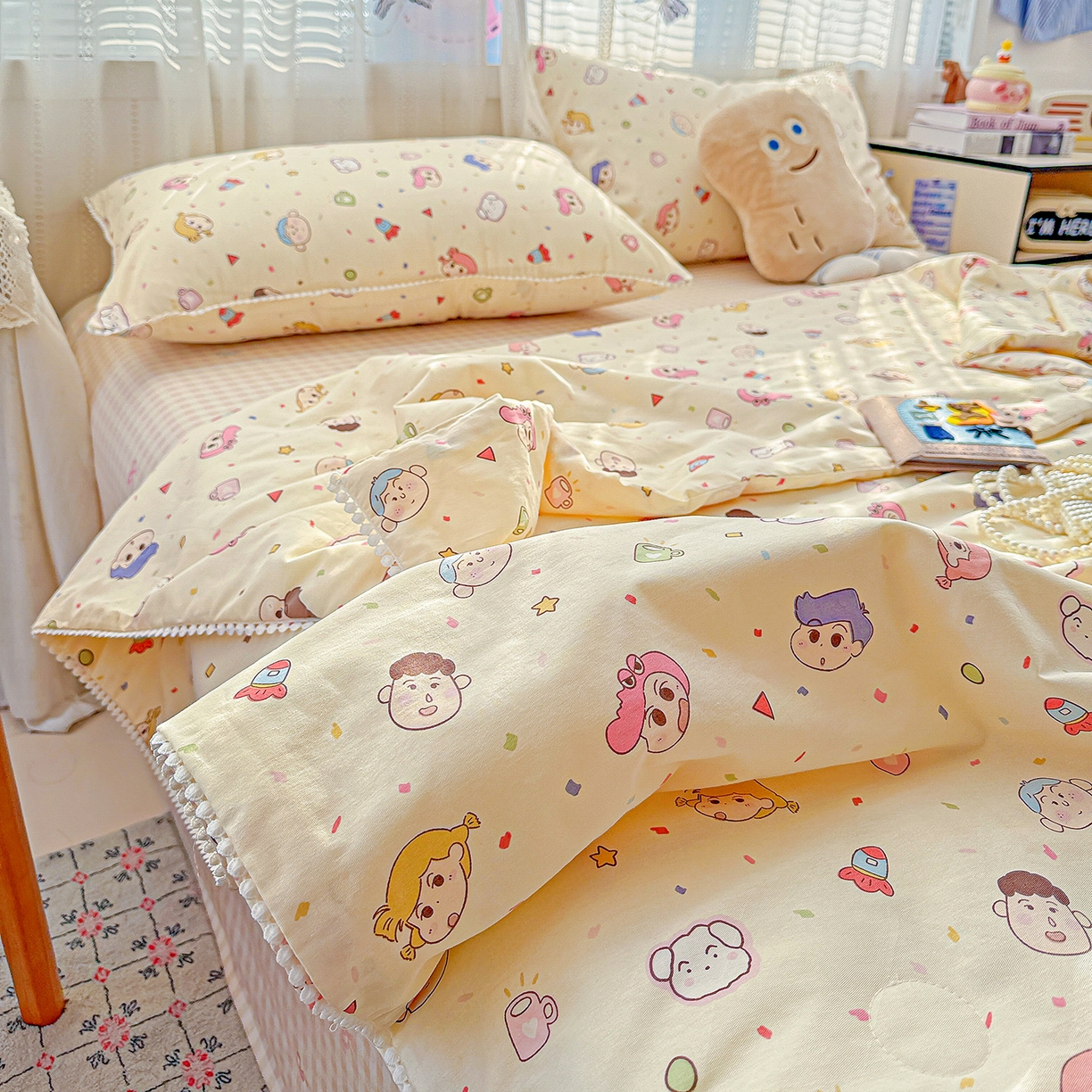 91家纺网 家纺一手货源 找家纺 优被业 2026新款全棉韩式小球球款大豆夏被，夏被四件套，空调被（加微信送买家秀） 糖果幼儿园