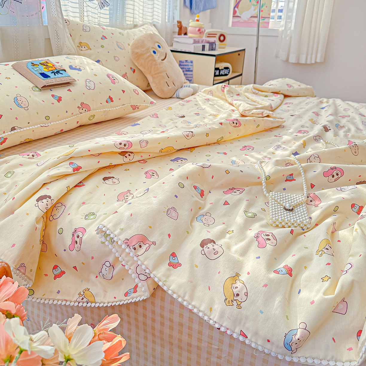 91家纺网 家纺一手货源 找家纺 优被业 2026新款全棉韩式小球球款大豆夏被，夏被四件套，空调被（加微信送买家秀） 糖果幼儿园