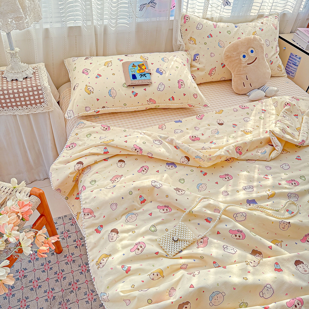 91家纺网 家纺一手货源 找家纺 优被业 2026新款全棉韩式小球球款大豆夏被，夏被四件套，空调被（加微信送买家秀） 糖果幼儿园