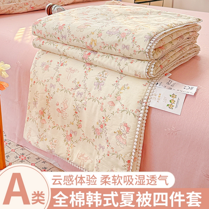 91家纺网 家纺一手货源 找家纺 优被业 2026新款全棉韩式小球球款大豆夏被，夏被四件套，空调被（加微信送买家秀） 童话花町