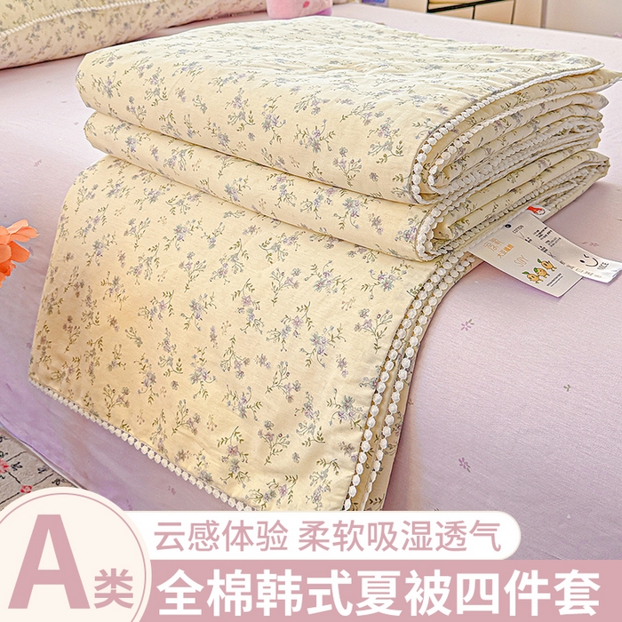 91家纺网 家纺一手货源 找家纺 优被业 2026新款全棉韩式小球球款大豆夏被，夏被四件套，空调被（加微信送买家秀） 星辰蔷薇