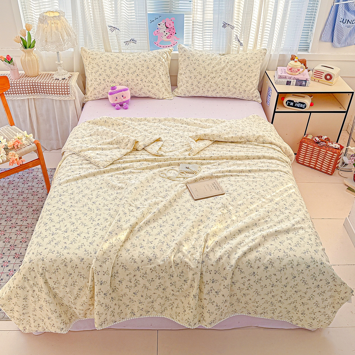 91家纺网 家纺一手货源 找家纺 优被业 2026新款全棉韩式小球球款大豆夏被，夏被四件套，空调被（加微信送买家秀） 星辰蔷薇