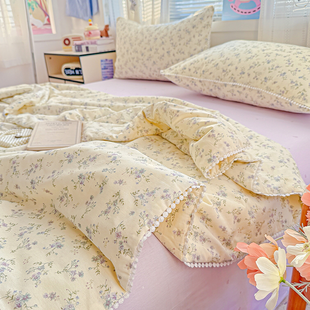 91家纺网 家纺一手货源 找家纺 优被业 2026新款全棉韩式小球球款大豆夏被，夏被四件套，空调被（加微信送买家秀） 星辰蔷薇