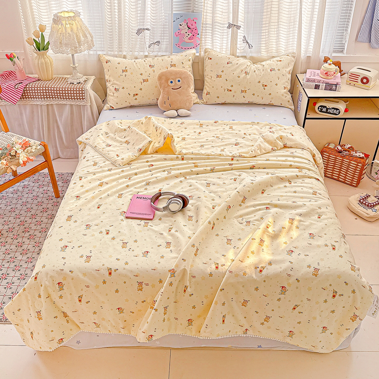 91家纺网 家纺一手货源 找家纺 优被业 2026新款全棉韩式小球球款大豆夏被，夏被四件套，空调被（加微信送买家秀） 星星小精灵