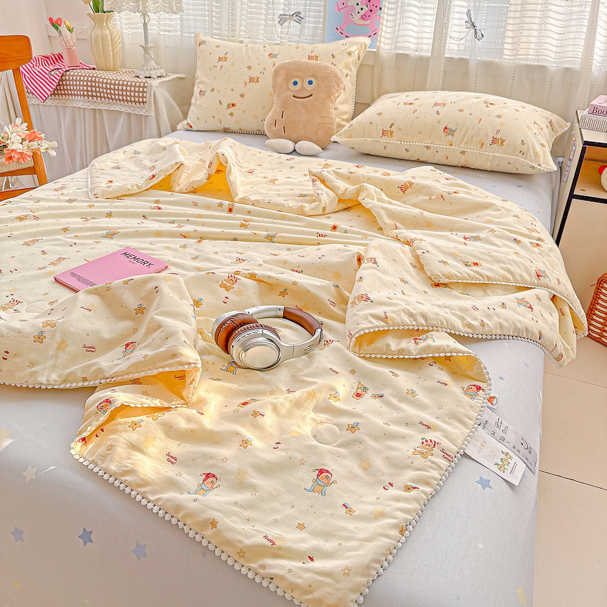 91家纺网 家纺一手货源 找家纺 优被业 2026新款全棉韩式小球球款大豆夏被，夏被四件套，空调被（加微信送买家秀） 星星小精灵