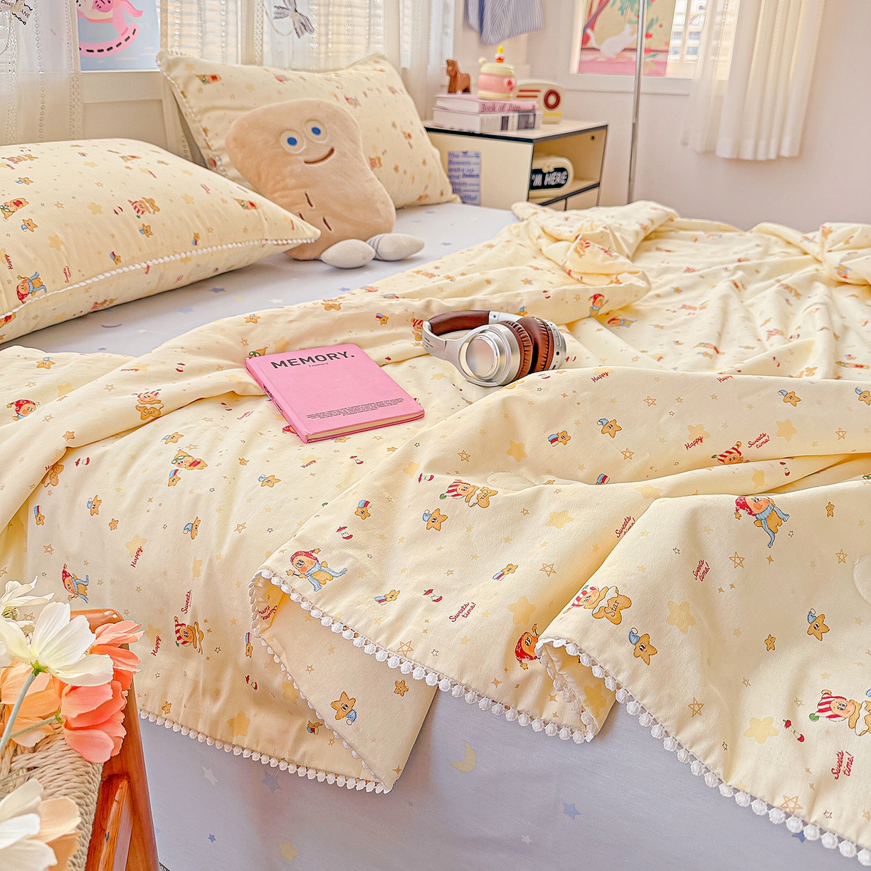 91家纺网 家纺一手货源 找家纺 优被业 2026新款全棉韩式小球球款大豆夏被，夏被四件套，空调被（加微信送买家秀） 星星小精灵