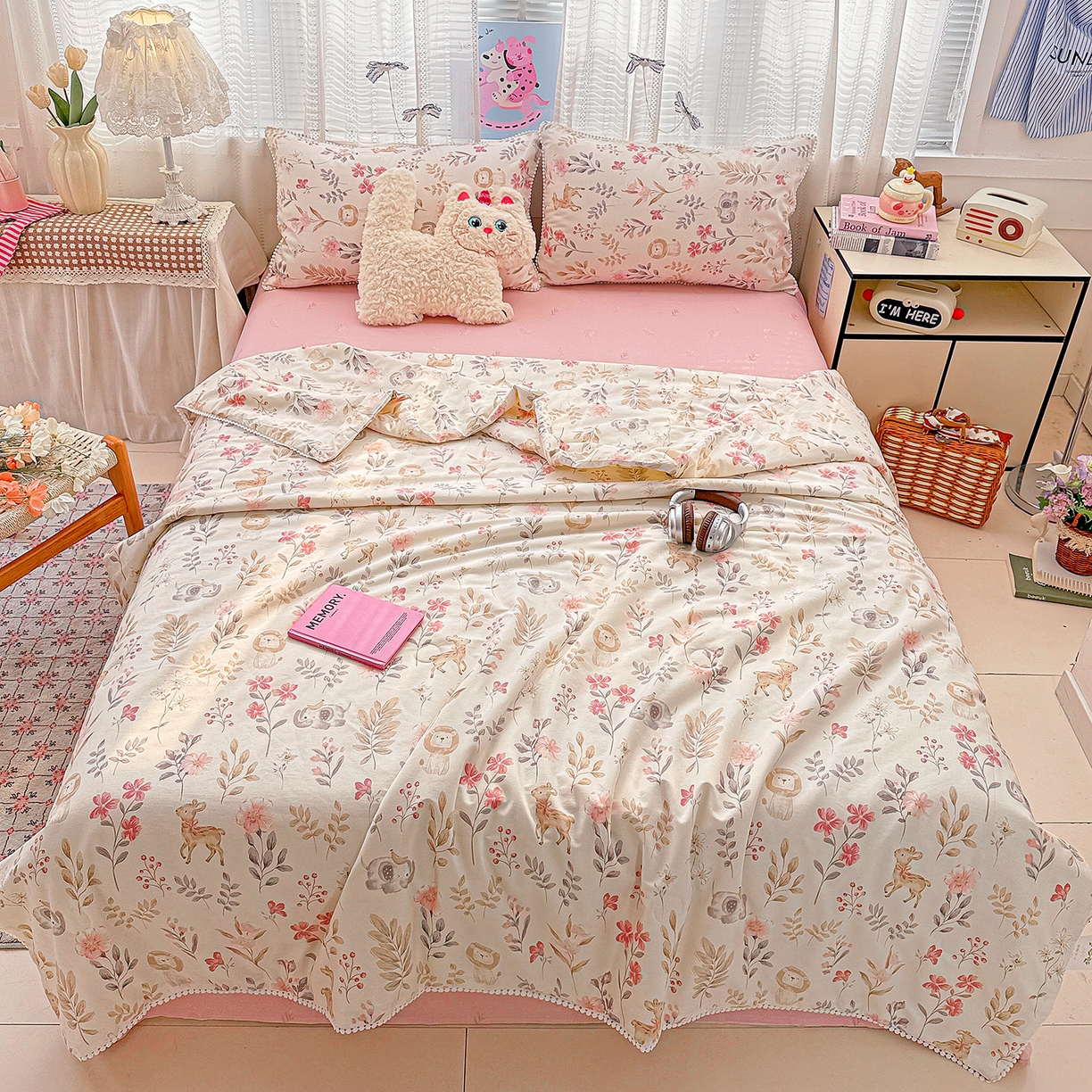 91家纺网 家纺一手货源 找家纺 优被业 2026新款全棉韩式小球球款大豆夏被，夏被四件套，空调被（加微信送买家秀） 自然手记-粉