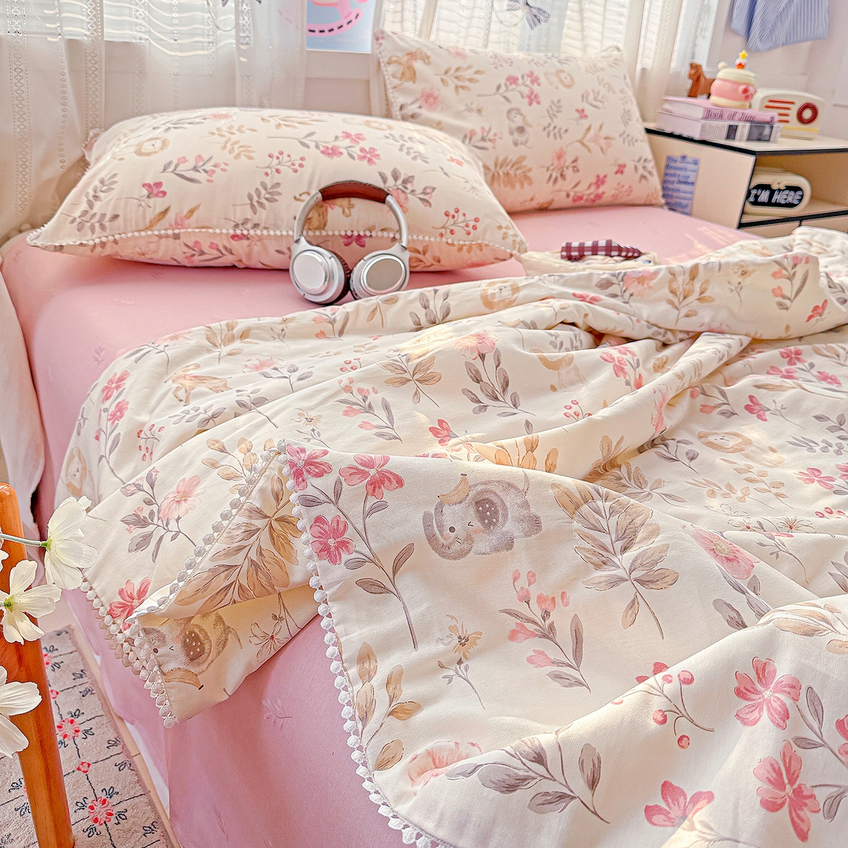 91家纺网 家纺一手货源 找家纺 优被业 2026新款全棉韩式小球球款大豆夏被，夏被四件套，空调被（加微信送买家秀） 自然手记-粉