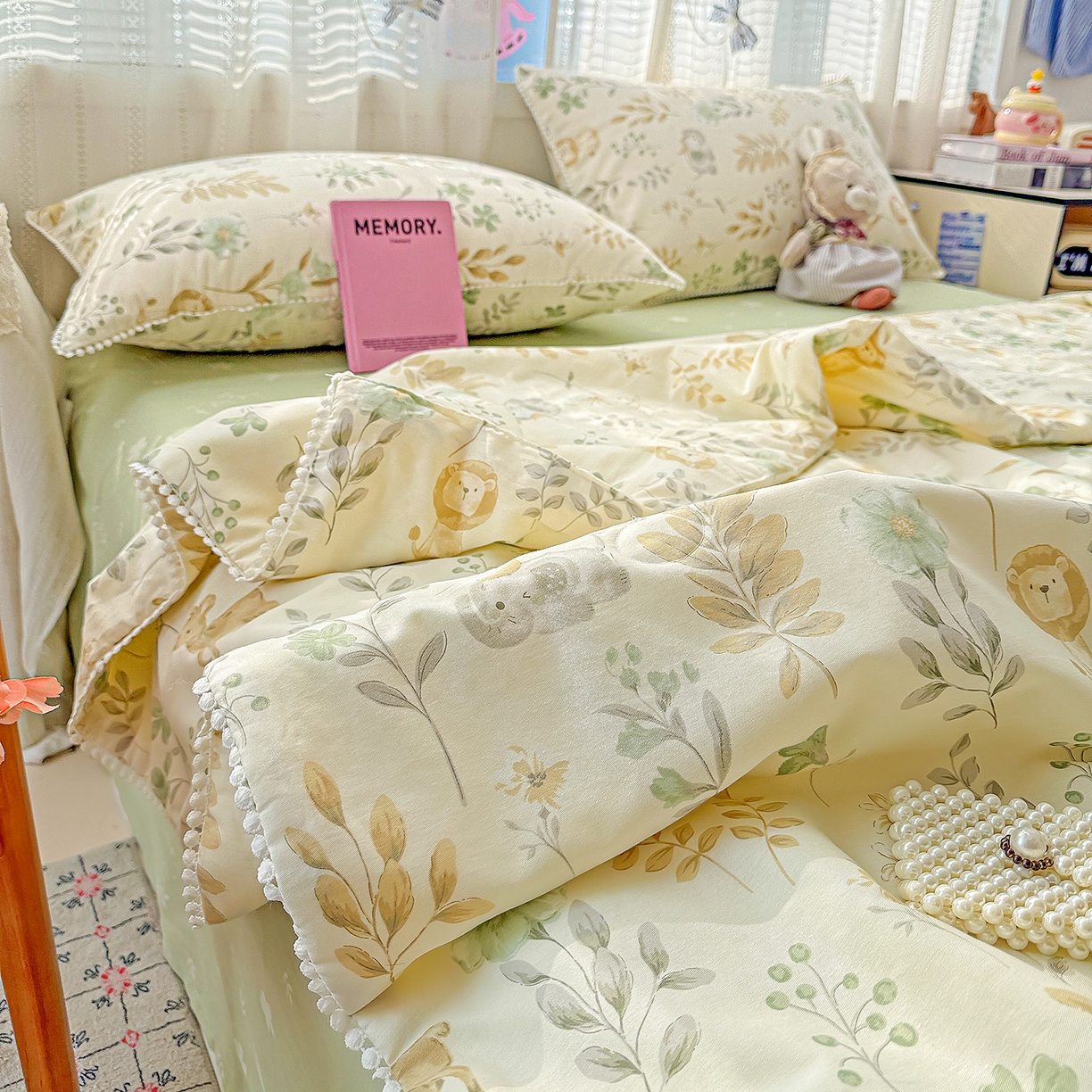 91家纺网 家纺一手货源 找家纺 优被业 2026新款全棉韩式小球球款大豆夏被，夏被四件套，空调被（加微信送买家秀） 自然手记-绿